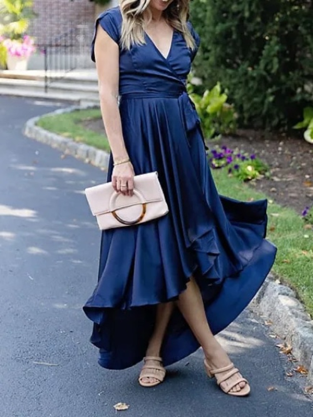 LULUS Satin Fallen For You Navy Blue High Low Wrap Dress NWT Sz Women’s Large
